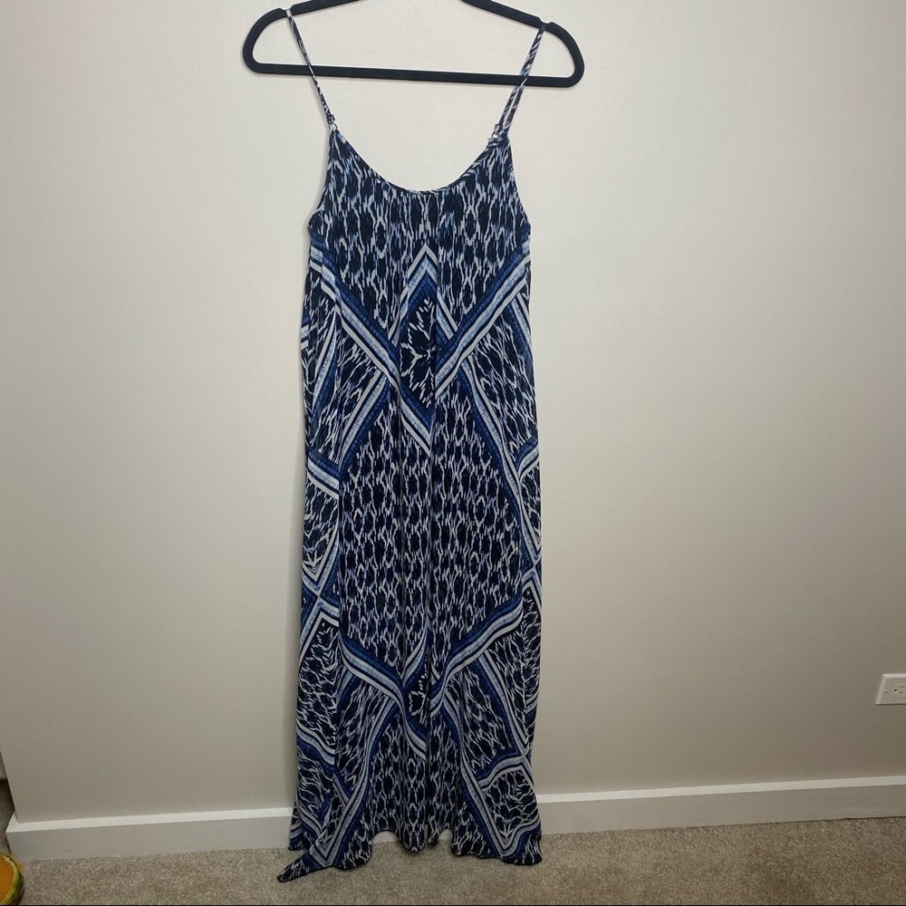 Express Womens Boho Maxi Chiffon Tribal Dress Long Sheer Blue Black